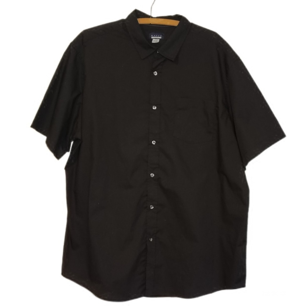 Basic Editions Mens Black Short Sleeve Button Up Dress Shirt 2XLT Big & Tall‎